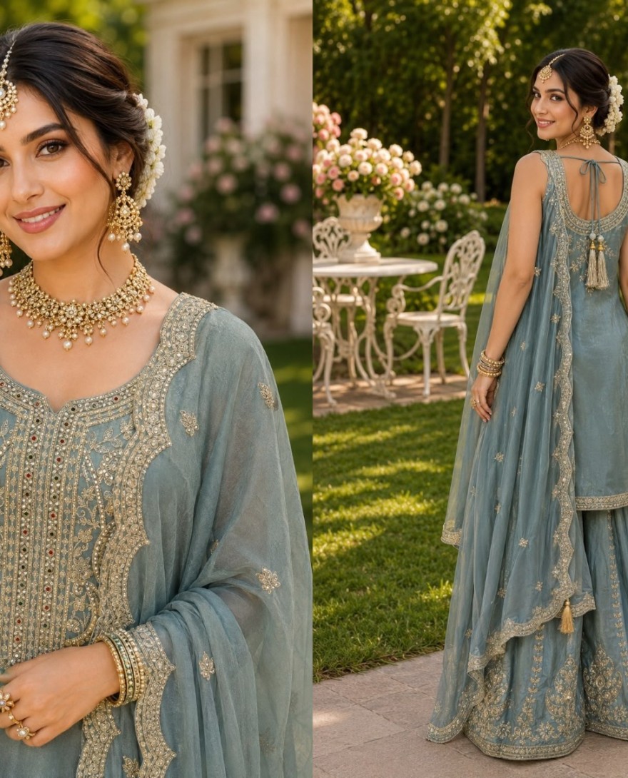 2172 - Aqua Blue Silk Beads, Diamond, Embroidered and Sequins Work Salwar Suit for Ceremonial